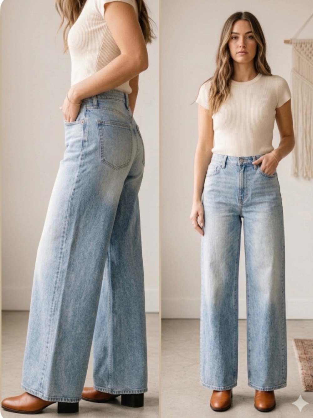 BARELY WORN (Weight loss) ON 34th Wide Leg Jeans MEDIUM WASH Size 4/27